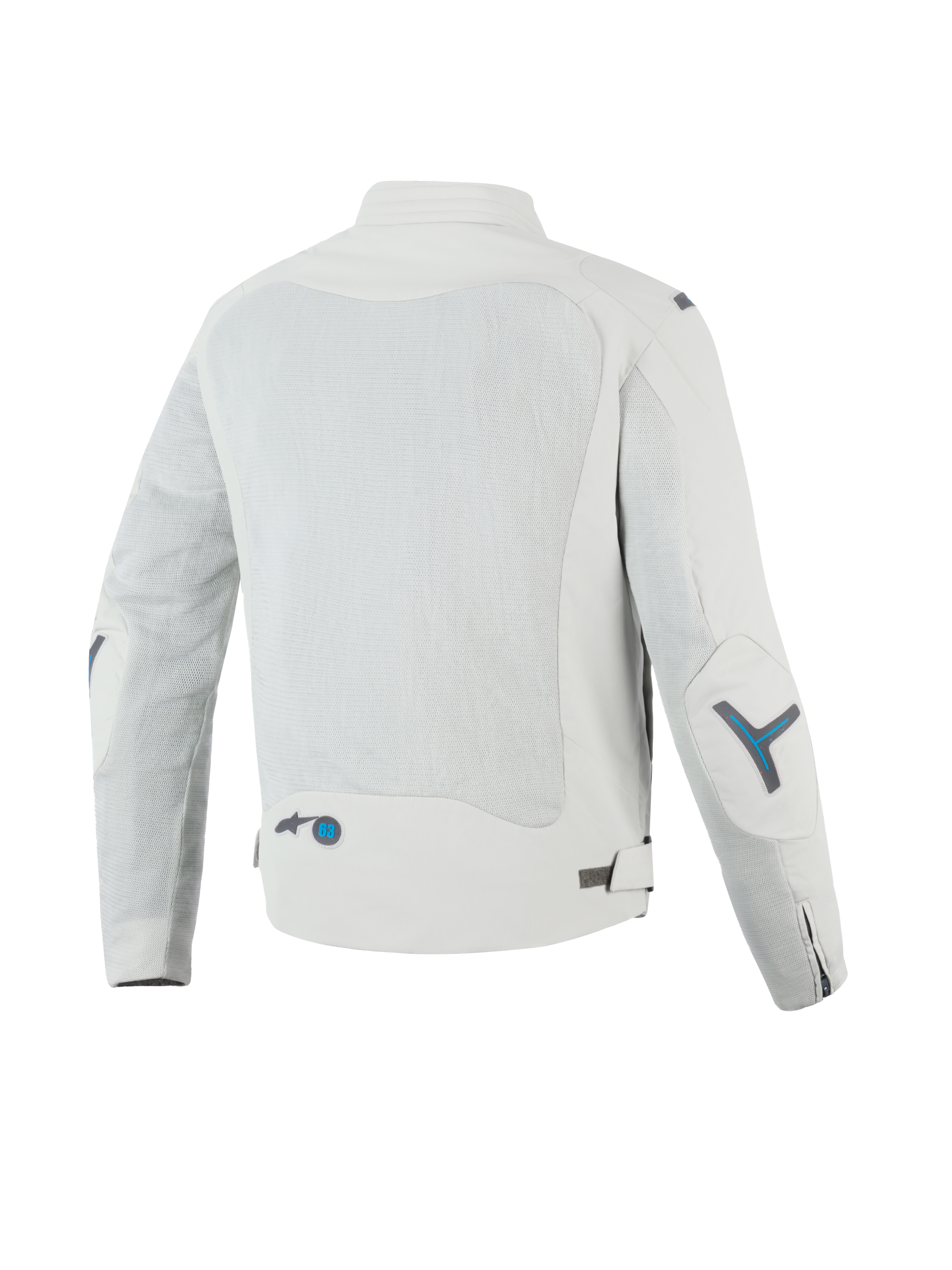 Alpinestars Veste Air Circal-1, veste de moto urbaine pour homme, vue de dos montrant les panneaux de ventilation en mesh recyclé, gris métal avec des accents bleu methyl, certifiée CE