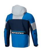 Veste Alpinestars Mogress Air, veste de moto urbaine pour homme, bleu amande et marine, textile ventilé avec capuche, certifiée CE, vue de dos.