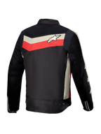 Alpinestars Veste T-Dyno Air, veste de moto textile pour homme, vue de dos, noire, rouge vif et écru, certifiée CE avec panneaux d'aération en maille 3D et coupe biker d'inspiration vintage