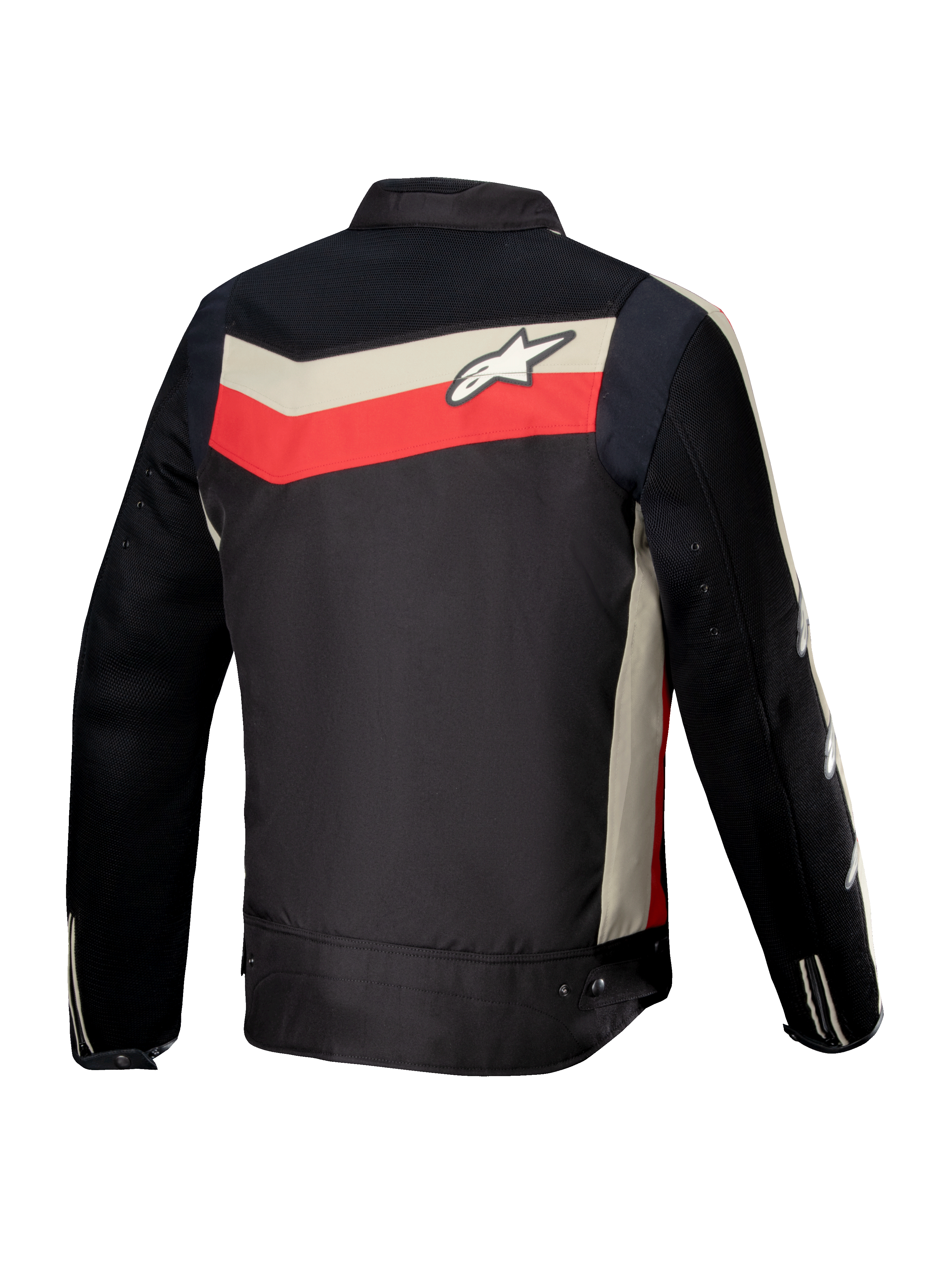 Alpinestars Veste T-Dyno Air, veste de moto textile pour homme, vue de dos, noire, rouge vif et écru, certifiée CE avec panneaux d'aération en maille 3D et coupe biker d'inspiration vintage