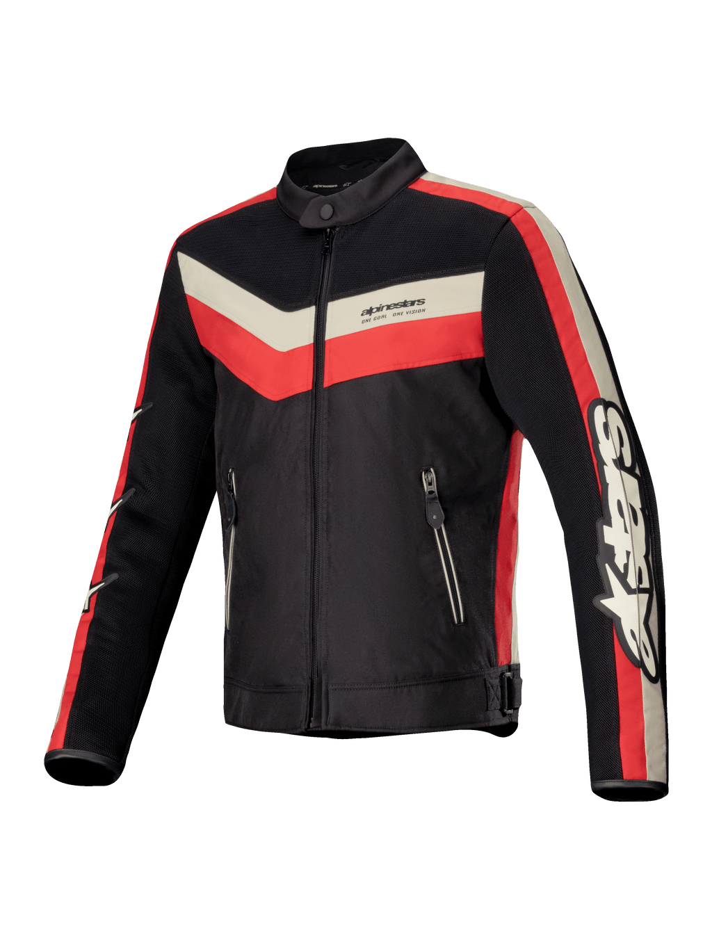 Alpinestars Veste T-Dyno Air, blouson de moto en textile pour homme noir, rouge vif et écru, avec panneaux en maille 3D et style vintage