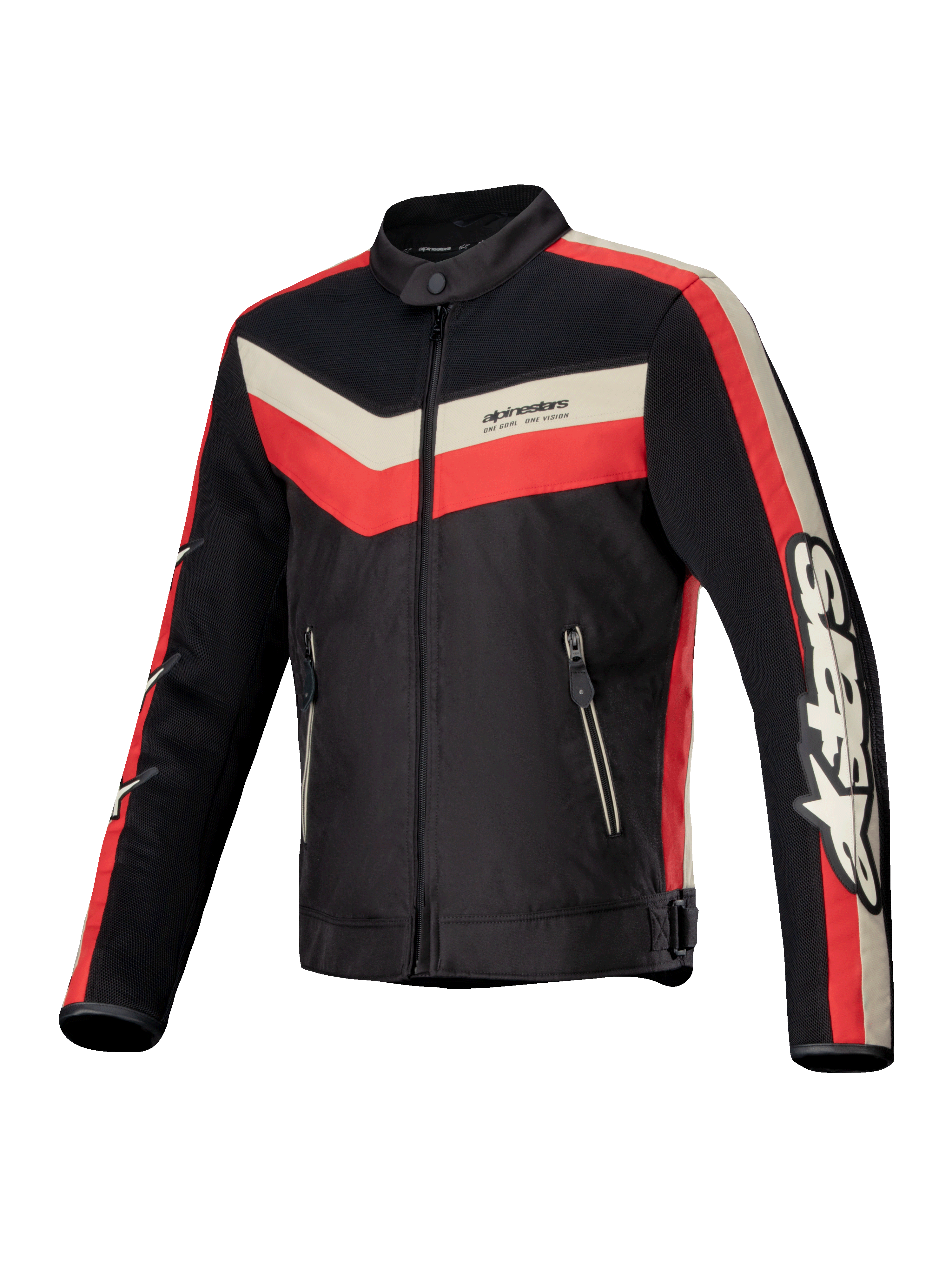 Alpinestars Veste T-Dyno Air, blouson de moto en textile pour homme noir, rouge vif et écru, avec panneaux en maille 3D et style vintage