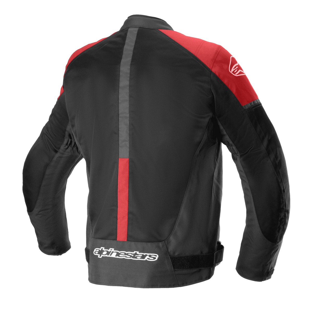 Veste Alpinestars T-SP X Superair, veste de moto en textile, noir et rouge vif, vue de dos montrant de larges panneaux en mesh pour la circulation de l'air, détails rouges sur les épaules et logo sur le bas du dos.