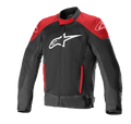 Alpinestars T-SP X Superair Jacket, veste de moto, noir et rouge vif, grand logo blanc sur la poitrine, empiècements rouges sur les épaules et les poches, tissu mesh technique pour la ventilation et coupe sport ajustée