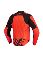 Veste Alpinestars MM93 T-SPS Air V2, vue arrière, rouge fluo et noir, veste de moto dotée d'un grand panneau de ventilation en mesh, logo signature Marc Marquez 93 sur le col et logo Alpinestars dans le bas du dos