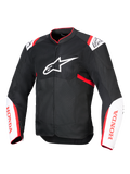 Blouson Alpinestars Honda T-SPS Air V2, blouson de moto en textile, noir avec accents blanc et rouge vif, doté de panneaux en mesh technique ventilés, logo Alpinestars sur la poitrine et marquage Honda rouge sur les manches, design urbain sportif pour une circulation d'air optimale