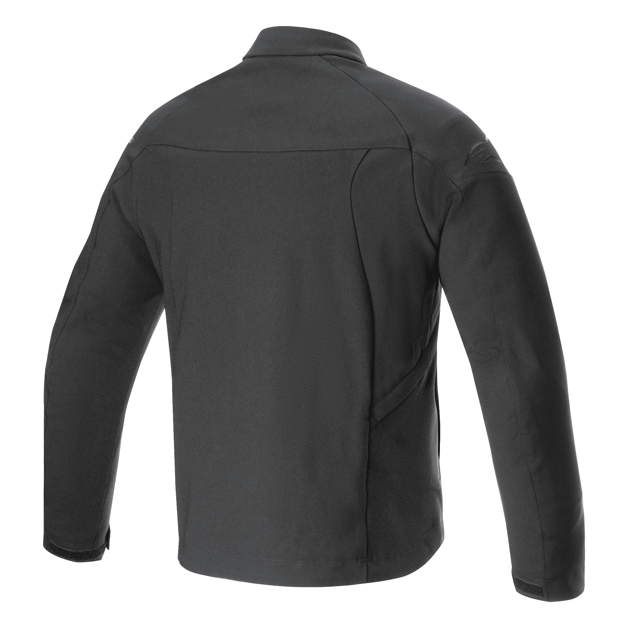 Veste Alpinestars Aeron, veste de moto, noire, vue arrière présentant une silhouette urbaine minimaliste, construction en poly-tissu entièrement extensible et respirant, logo discret embossé sur l'épaule, équipement de moto d'été