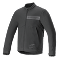 Alpinestars Aeron Jacket, veste de moto, noire, design de conduite estival minimaliste, avec col montant, fermeture éclair frontale intégrale, marquage Alpinestars ton sur ton sur la poitrine et poignets ajustables