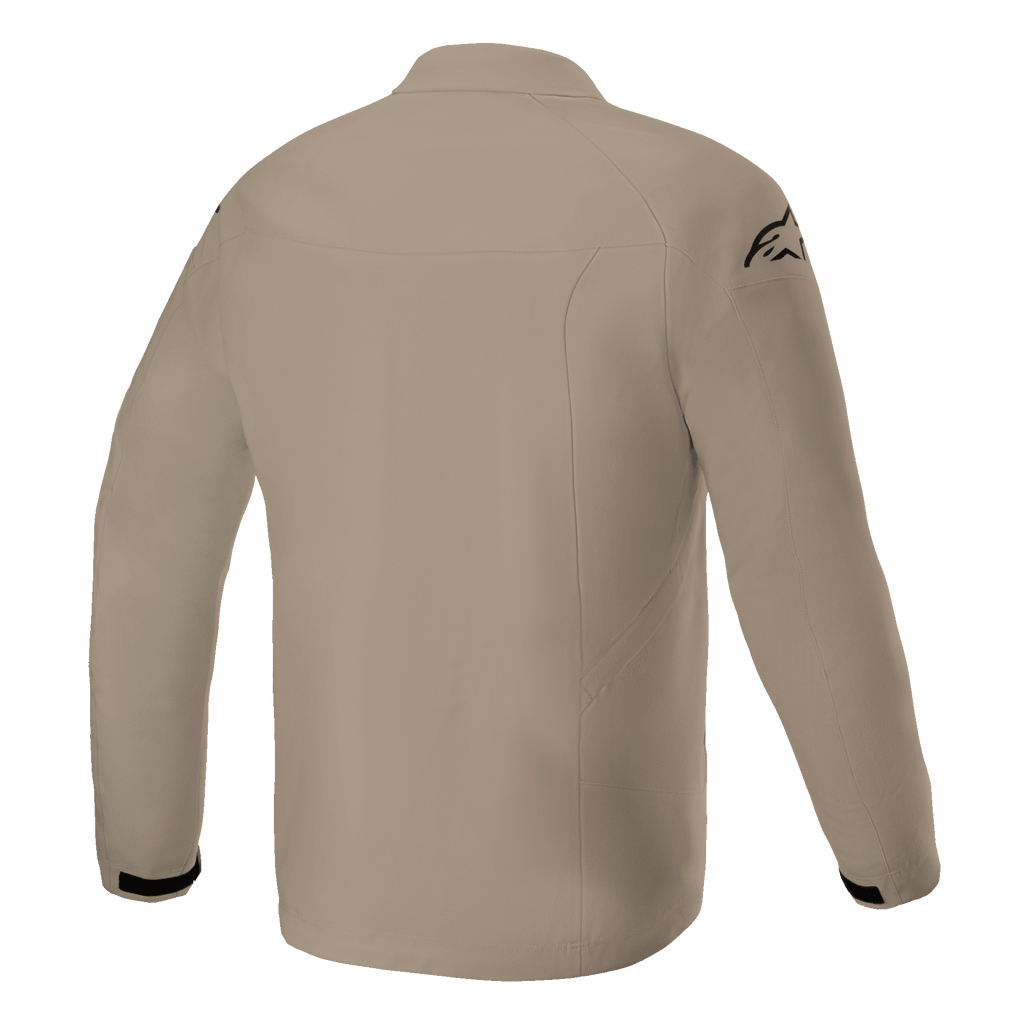 Veste Alpinestars Aeron, veste de moto, Tan, vue arrière montrant un design urbain minimaliste, construction en textile respirant avec un logo noir sur l'épaule et des accents noirs aux poignets