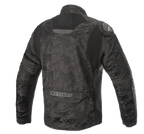 Veste textile Alpinestars T SP-5 Rideknit®, veste de moto, Camo Noir, vue de dos avec panneaux extensibles en maille, motif camouflage sur textile résistant à l'abrasion, logo Alpinestars sur le bas du dos.