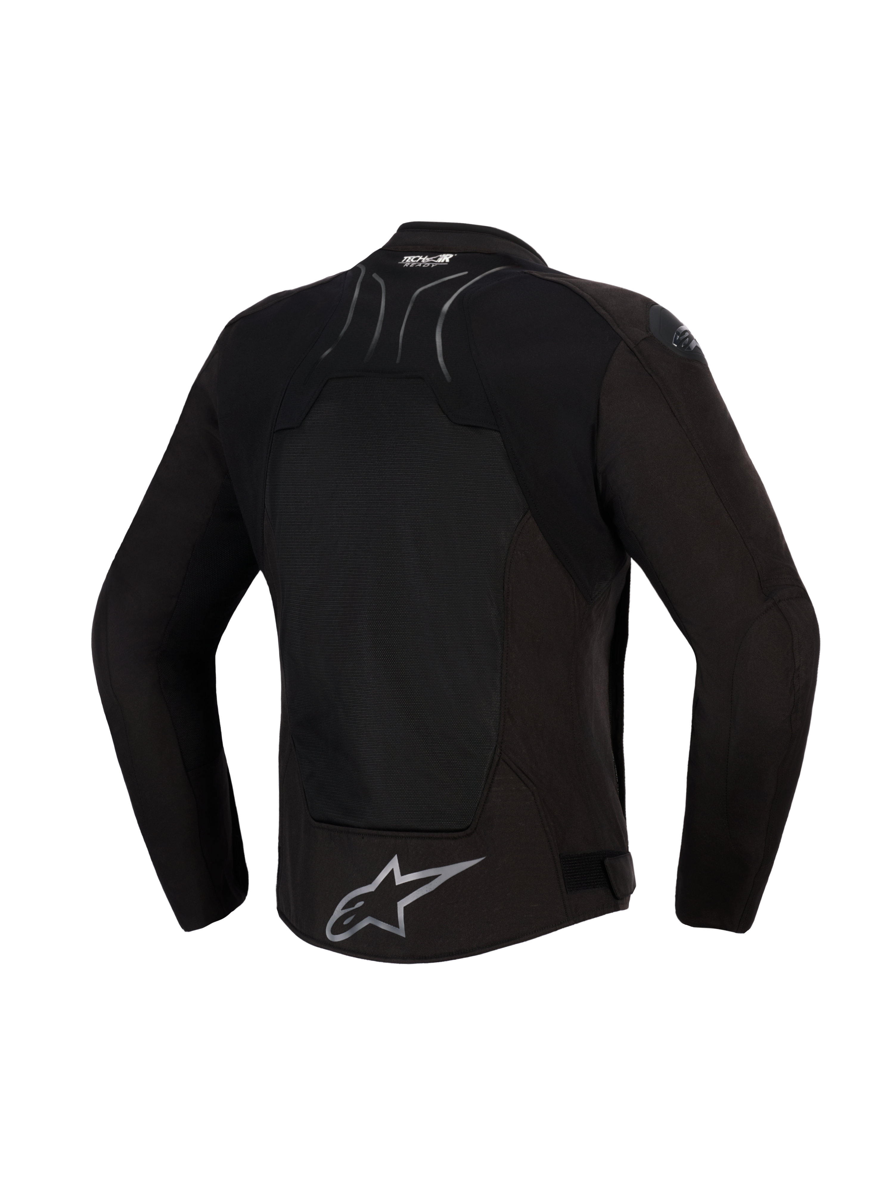 Veste Alpinestars SMX Air, Noir Anthracite, vue arrière, dotée d'un large panneau arrière en maille technique pour la ventilation, marquage Tech-Air® Ready sur le haut du dos et logo étoile Alpinestars argenté sur l'ourlet inférieur, conçue pour la conduite sportive par temps chaud