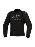 Veste Alpinestars SMX Air, Noir et Anthracite, veste de moto en textile ventilé, panneaux en maille haute performance, sliders d'épaule DFS Lite, logo et texte Alpinestars gris sur la poitrine