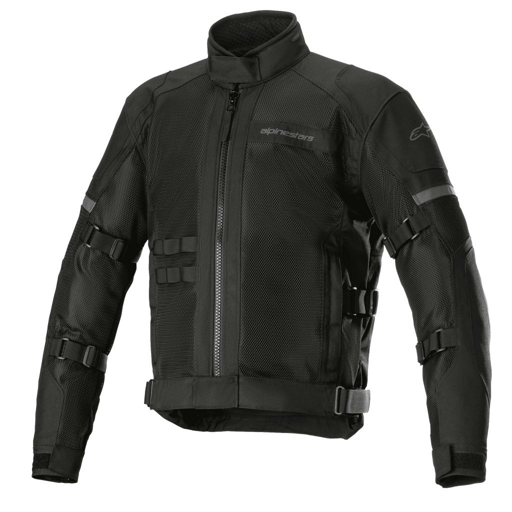 Alpinestars Crosshill Air Waterproof Jacket, veste de touring moto, noire, avec de larges panneaux de ventilation en mesh, sangles réglables sur les bras et à la taille, détails réfléchissants, col montant et construction textile robuste avec détails d'inspiration militaire