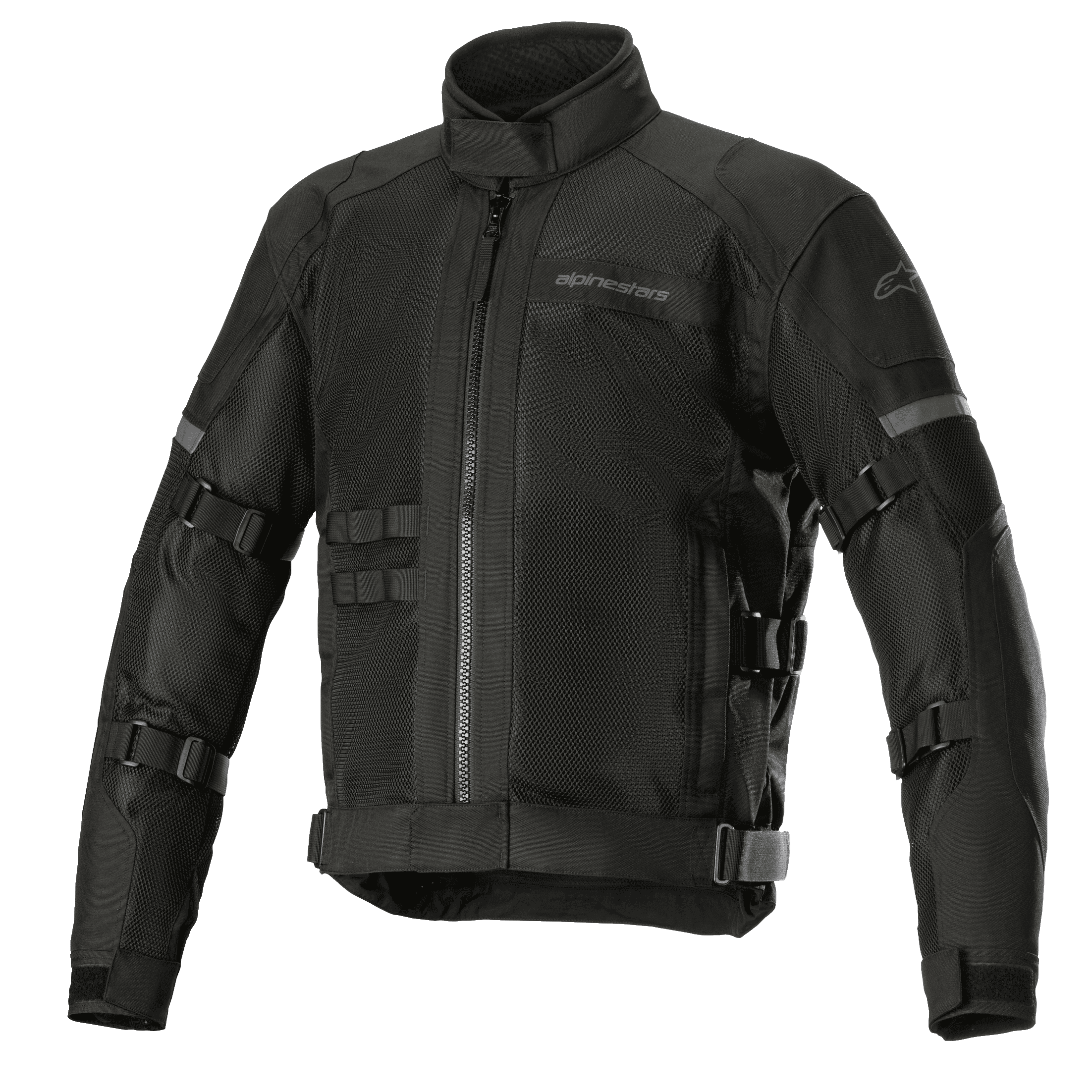 Alpinestars Crosshill Air Waterproof Jacket, veste de touring moto, noire, avec de larges panneaux de ventilation en mesh, sangles réglables sur les bras et à la taille, détails réfléchissants, col montant et construction textile robuste avec détails d'inspiration militaire