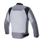 Veste Alpinestars Luc V2 Air, veste de moto en textile, gris foncé et gris moyen, vue arrière avec un grand panneau en mesh ventilé, détails noirs aux épaules et marquage réfléchissant sur le haut du dos