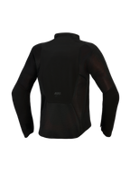 Veste Alpinestars Stella Aeroshell Airflow, veste de moto pour femme, Noir Anthracite, vue arrière montrant les panneaux de ventilation en maille étendus, le châssis en softshell perforé au laser et le marquage ASTARS sur le bas du dos