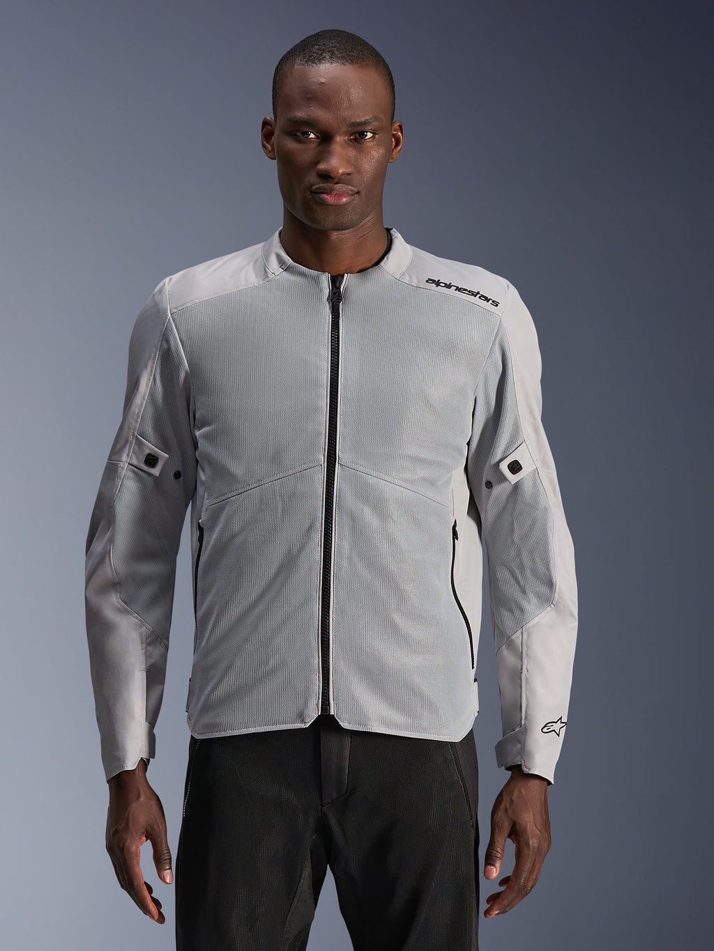 Alpinestars C-1 Air Jacket, Men's Urban Motorcycle Jacket, Silver and Gray, featuring large tech mesh panels for maximum airflow, CE Certified Class A with Nucleon Flex Plus armor, Tech-Air Ready, lightweight ventilated design for city riding
