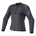 Alpinestars Stella T-GP Plus R V4, veste de moto en textile pour femme, noire, coupe sport ajustée, fermeture éclair frontale, protections d'épaules externes, logos discrets sur la poitrine et les manches