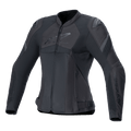 Alpinestars Stella T-GP Plus R V4 Airflow Jacket, veste de moto sport pour femme, noire, larges panneaux de ventilation en mesh, sections perforées sur la poitrine avec logo Alpinestars, protections d'épaules DFS Lite, coupe anatomique pré-courbée pour la conduite en été