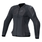 Alpinestars Stella T-GP Plus R V4 Airflow Jacket, veste de moto sport pour femme, noire, larges panneaux de ventilation en mesh, sections perforées sur la poitrine avec logo Alpinestars, protections d'épaules DFS Lite, coupe anatomique pré-courbée pour la conduite en été