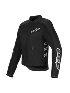 Veste de moto Alpinestars Stella T-Dyno Air pour femme, noire, textile et mesh avec logos blancs sur la poitrine et les manches, panneaux en maille 3D pour la circulation de l'air, coupe ajustée d'inspiration vintage
