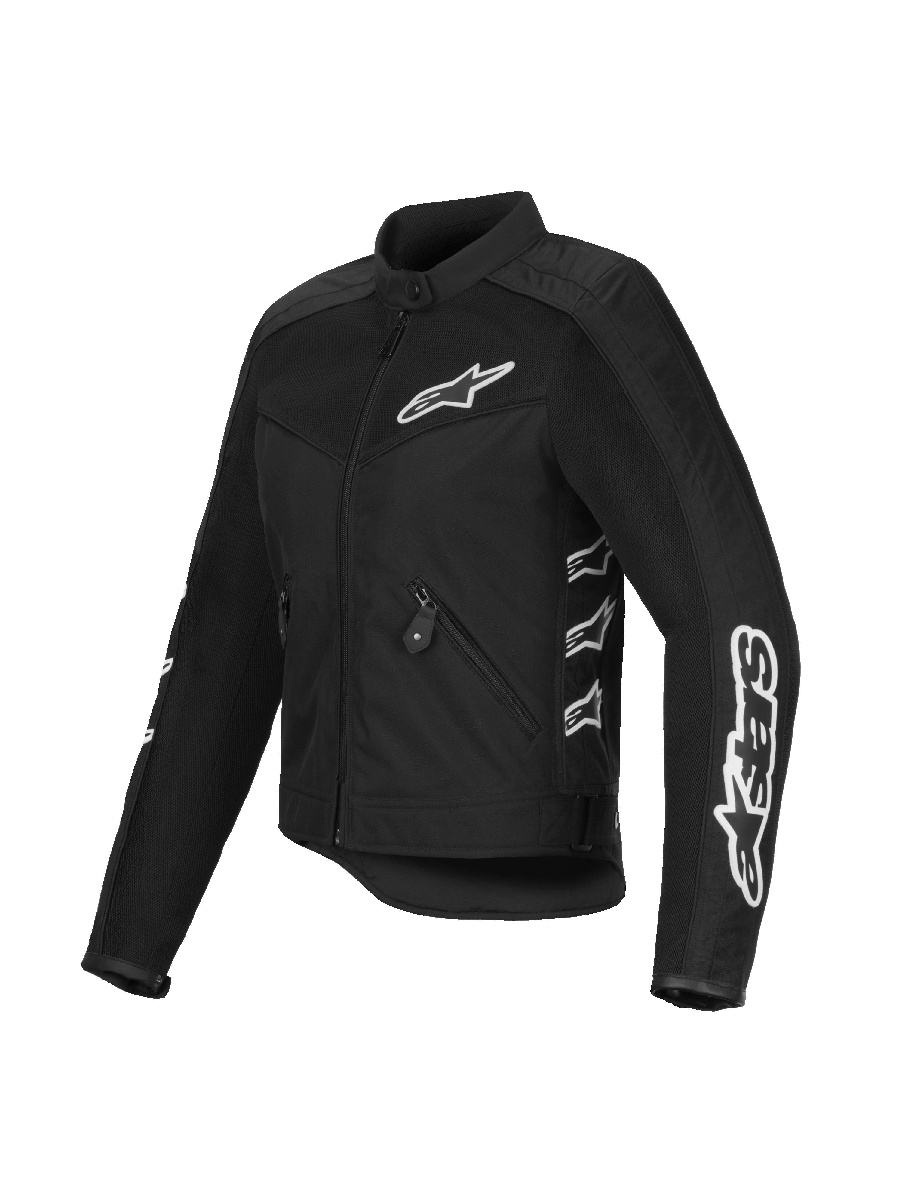 Veste de moto Alpinestars Stella T-Dyno Air pour femme, noire, textile et mesh avec logos blancs sur la poitrine et les manches, panneaux en maille 3D pour la circulation de l'air, coupe ajustée d'inspiration vintage