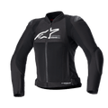 Veste Alpinestars Stella SMX Air pour femme, veste de moto noire en textile et mesh, logo blanc sur la poitrine, fermeture éclair frontale, col montant, curseurs d'épaule externes, construction en mesh respirante, design sportif pour la conduite en été