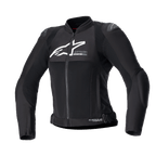 Veste Alpinestars Stella SMX Air pour femme, veste de moto noire en textile et mesh, logo blanc sur la poitrine, fermeture éclair frontale, col montant, curseurs d'épaule externes, construction en mesh respirante, design sportif pour la conduite en été