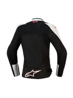 Veste Alpinestars Stella SMX Air pour femme, vue arrière, Gris Glacé et Noir avec accents Corail Fluo, dotée d'un large panneau dorsal en maille aérée, marquage Tech-Air Ready sur le haut du dos et logo étoile Alpinestars blanc à l'ourlet.