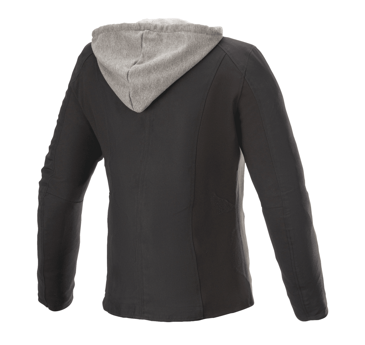 Veste Bond Femme Alpinestars, veste de moto urbaine, noire avec capuche en polaire grise, vue arrière, coupe sportive avec finition en textile ciré