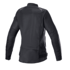 Veste Air Alpinestars Eloise V2 pour femme, noir, vue arrière d'une veste de moto de style bomber, larges panneaux en mesh pour le refroidissement, profil arrière allongé, construction durable en poly-tissu 600D et maille