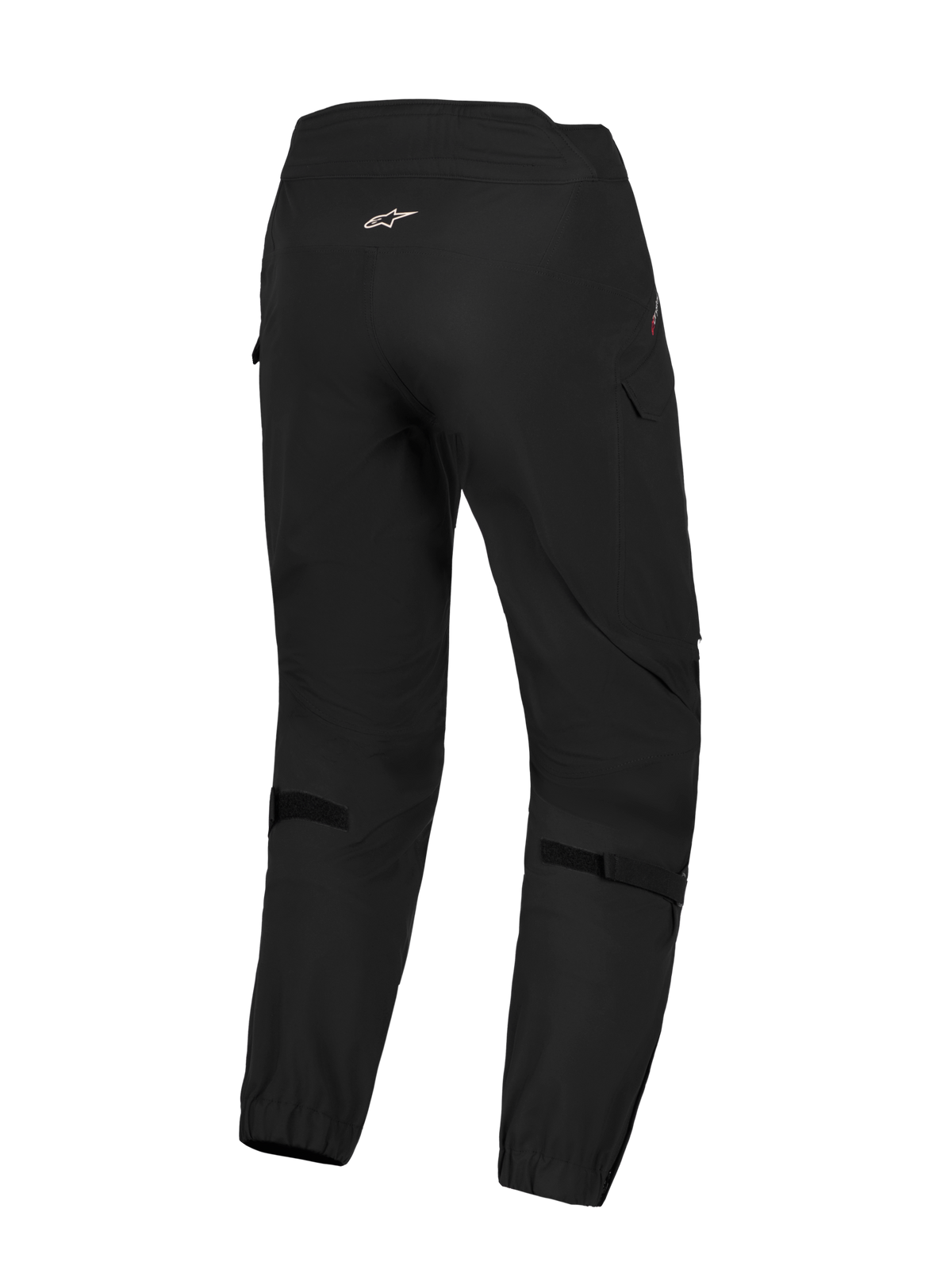 Alpinestars Juggernaut V2 Drystar Pants, urban contemporary waterproof riding pants, back view in black with high-back waistband and calf volume adjusters