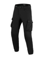 Pantalon Cargo Alpinestars Flex-AST - Court, pantalon de moto urbain, noir, coupe fuselée regular avec ourlets élastiqués, doté d'une ceinture intégrée avec boucle, d'un anneau en D et de grandes poches cargo latérales.