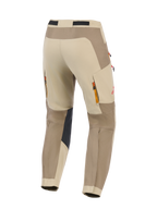 Alpinestars Maxdura Dual Pants, Walnut Aluminum, back view of adventure motorcycle pants in beige and brown, featuring black reinforced inner knee panels, zippered rear exhaust vents, red logo detail, and durable stretch polyamide construction for dual-sport riding