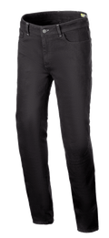 Alpinestars Cult-8 Stretch Denim Pants, jean de moto, Black Rinse, coupe regular décontractée avec jambe droite, design à cinq poches, tissu extensible monocouche avec coutures ton sur ton, style urbain décontracté