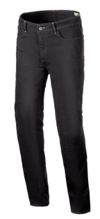 Alpinestars Cult-8 Stretch Denim Pants, jean de moto, Black Rinse, coupe regular décontractée avec jambe droite, design à cinq poches, tissu extensible monocouche avec coutures ton sur ton, style urbain décontracté