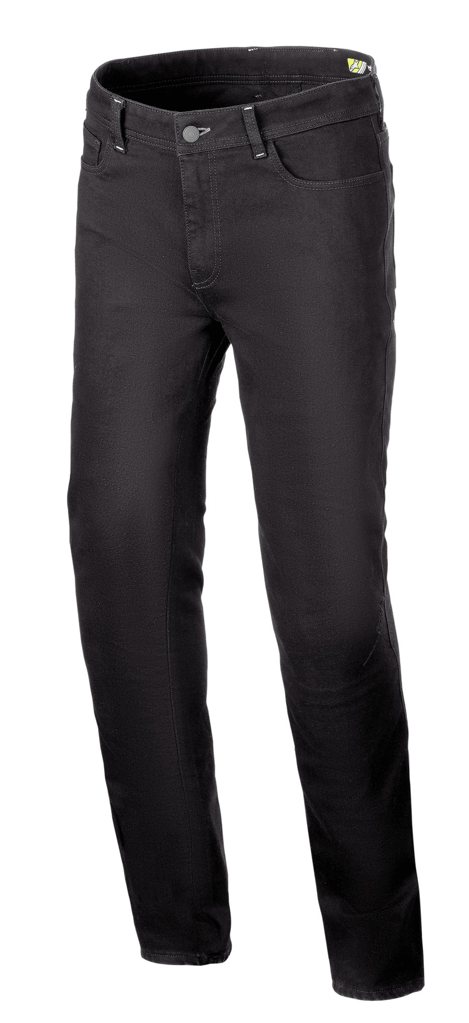 Alpinestars Cult-8 Stretch Denim Pants, jean de moto, Black Rinse, coupe regular décontractée avec jambe droite, design à cinq poches, tissu extensible monocouche avec coutures ton sur ton, style urbain décontracté