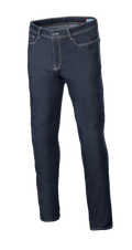 Alpinestars Cult-8 Stretch Denim Pants, jean de moto bleu foncé, coupe régulière à jambe droite, surpiqûres contrastées, design à cinq poches et denim extensible