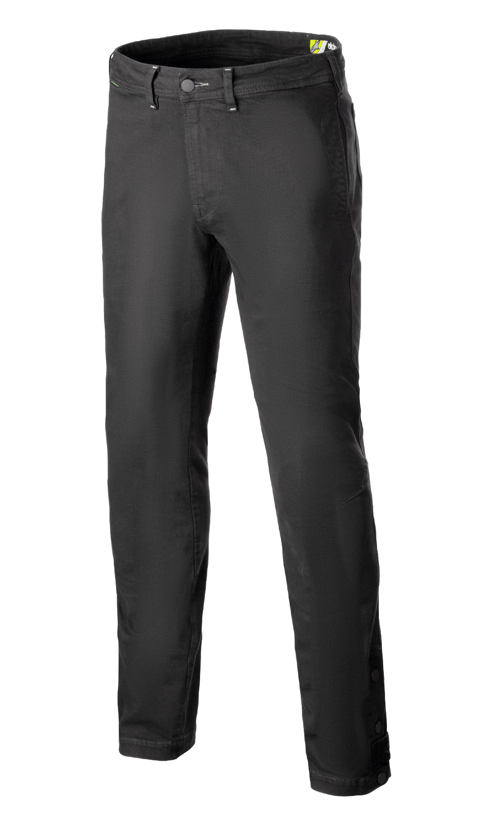 Alpinestars Stratos Regular Fit Tech Riding Pants, pantalon de moto, gris anthracite, design de style jogger décontracté avec jambe fuselée, fermeture boutonnée à la taille, boutons-pression ajustables aux chevilles, conçu en denim Cordura pour un style urbain.
