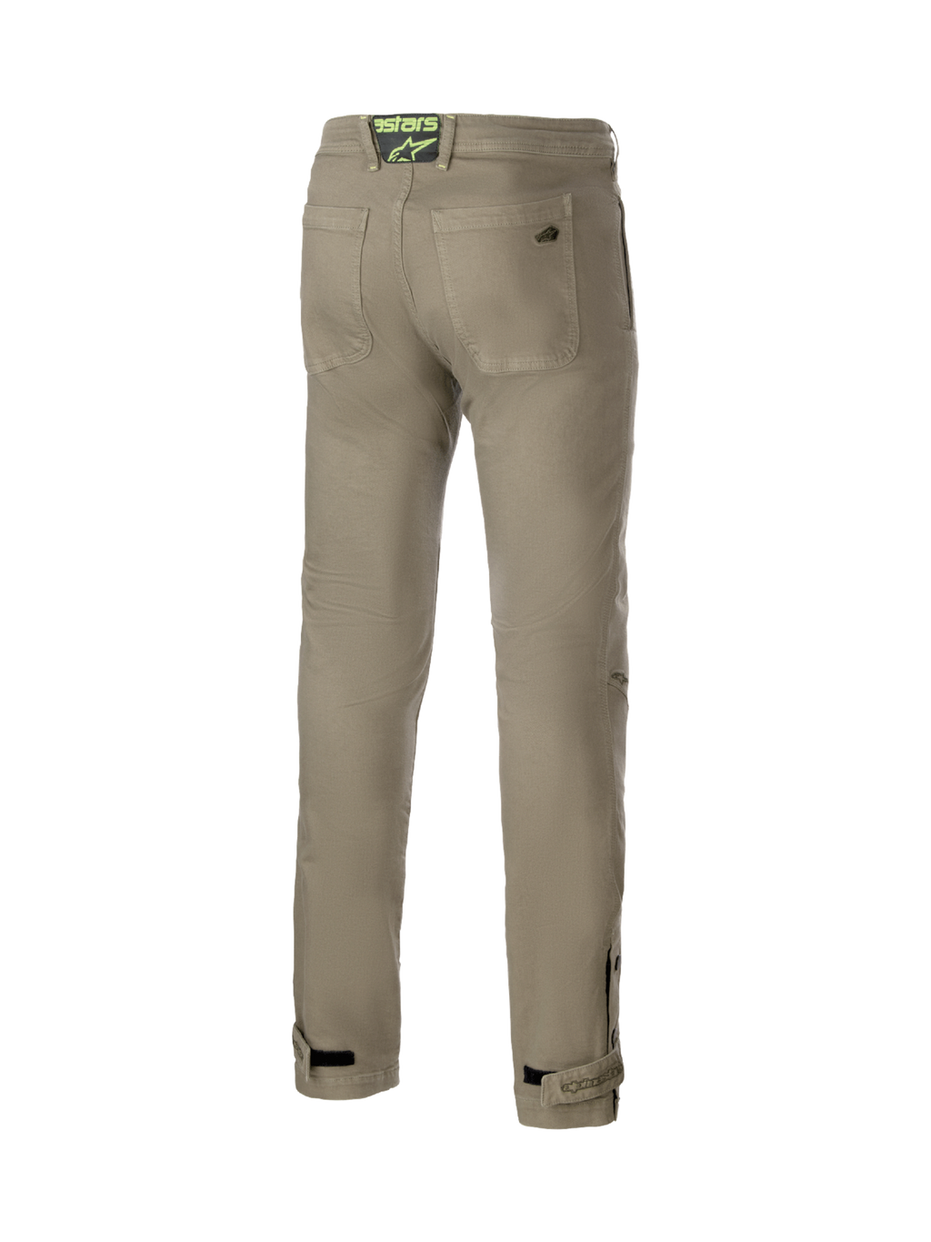 Alpinestars Stratos Regular Fit Tech, pantalon de moto urbain pour homme, vert militaire, vue de dos en denim Cordura.