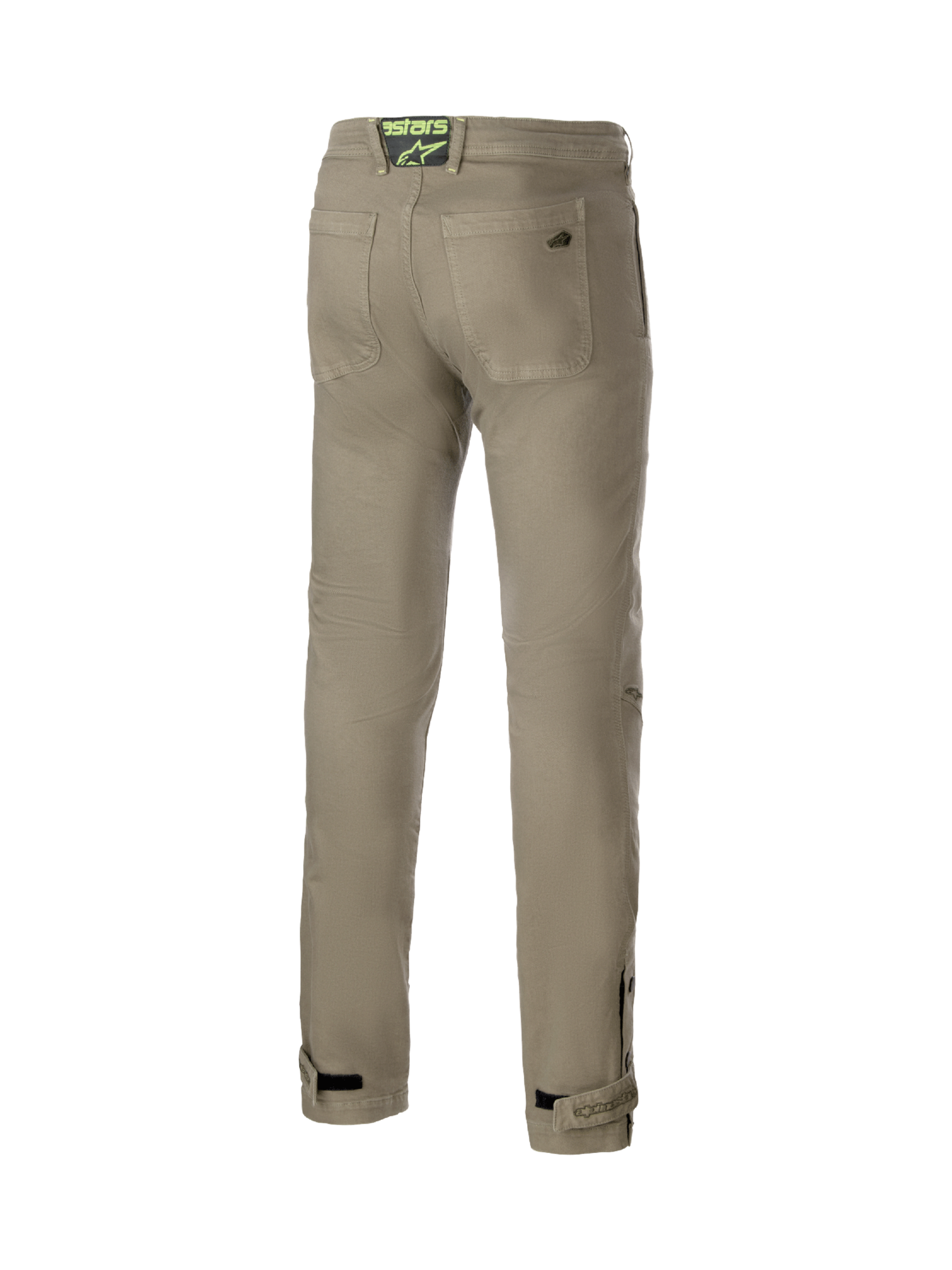 Alpinestars Stratos Regular Fit Tech, pantalon de moto urbain pour homme, vert militaire, vue de dos en denim Cordura.