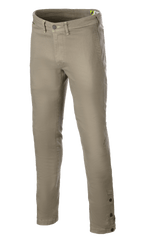 Alpinestars Stratos Regular Fit Tech Riding Pants, pantalon de moto, vert militaire, avec coupe fuselée, fermeture à bouton et zip, passants de ceinture et boutons réglables aux chevilles