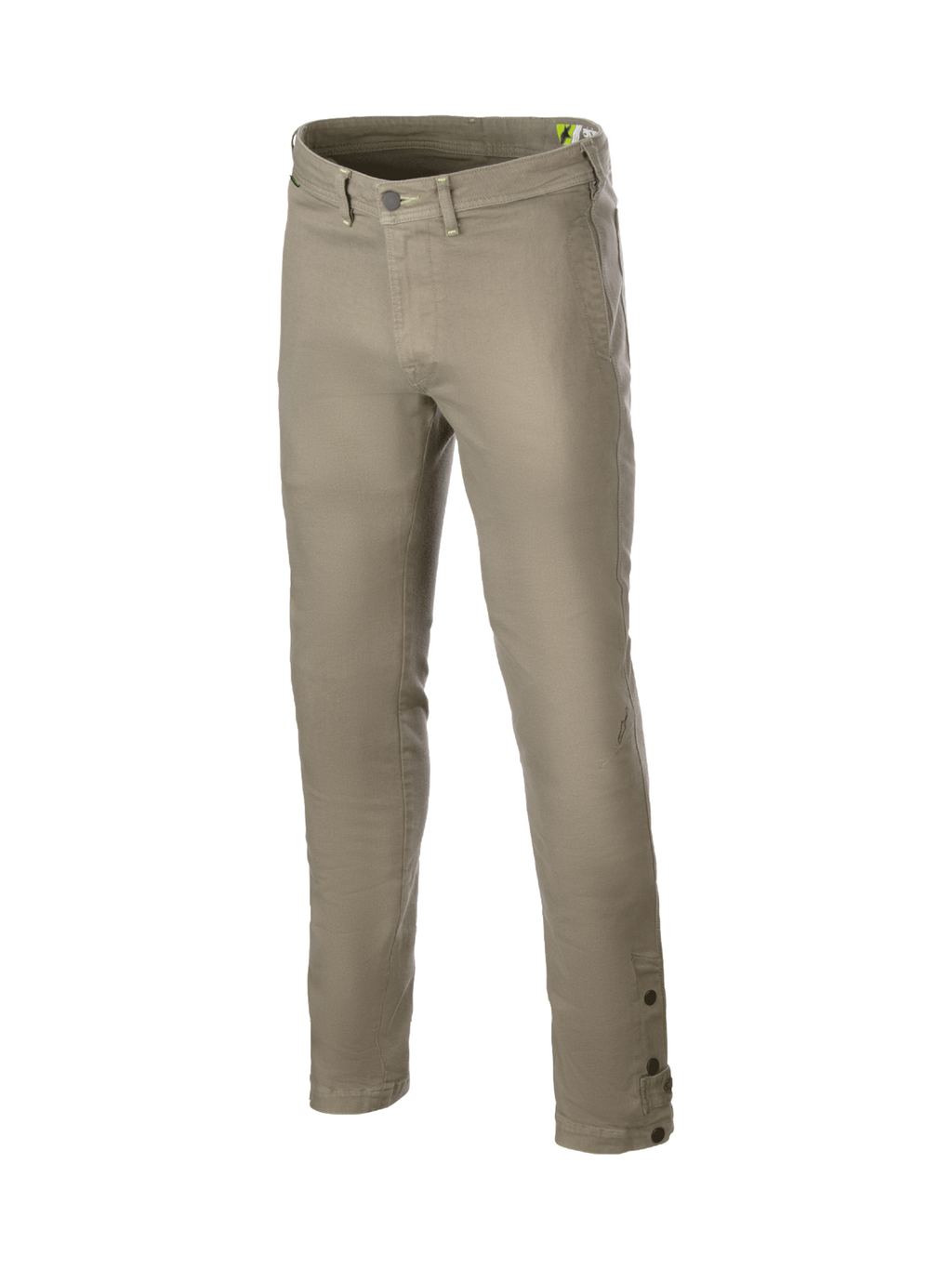 Alpinestars Stratos Regular Fit Tech, pantalon de moto urbain en denim Cordura extensible, gris et vert militaire.