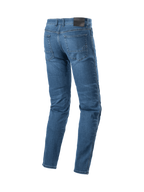 Alpinestars Radon, pantalon denim de moto pour homme, coupe standard, bleu, style urbain, poches arrière avec logo brodé.