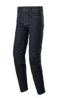 Alpinestars Sektor Regular Fit Denim, pantalon de moto Bleu Rinse, jambe fuselée avec surpiqûres contrastées, design à cinq poches avec passants de ceinture et fermeture à bouton, tissu denim extensible, style urbain