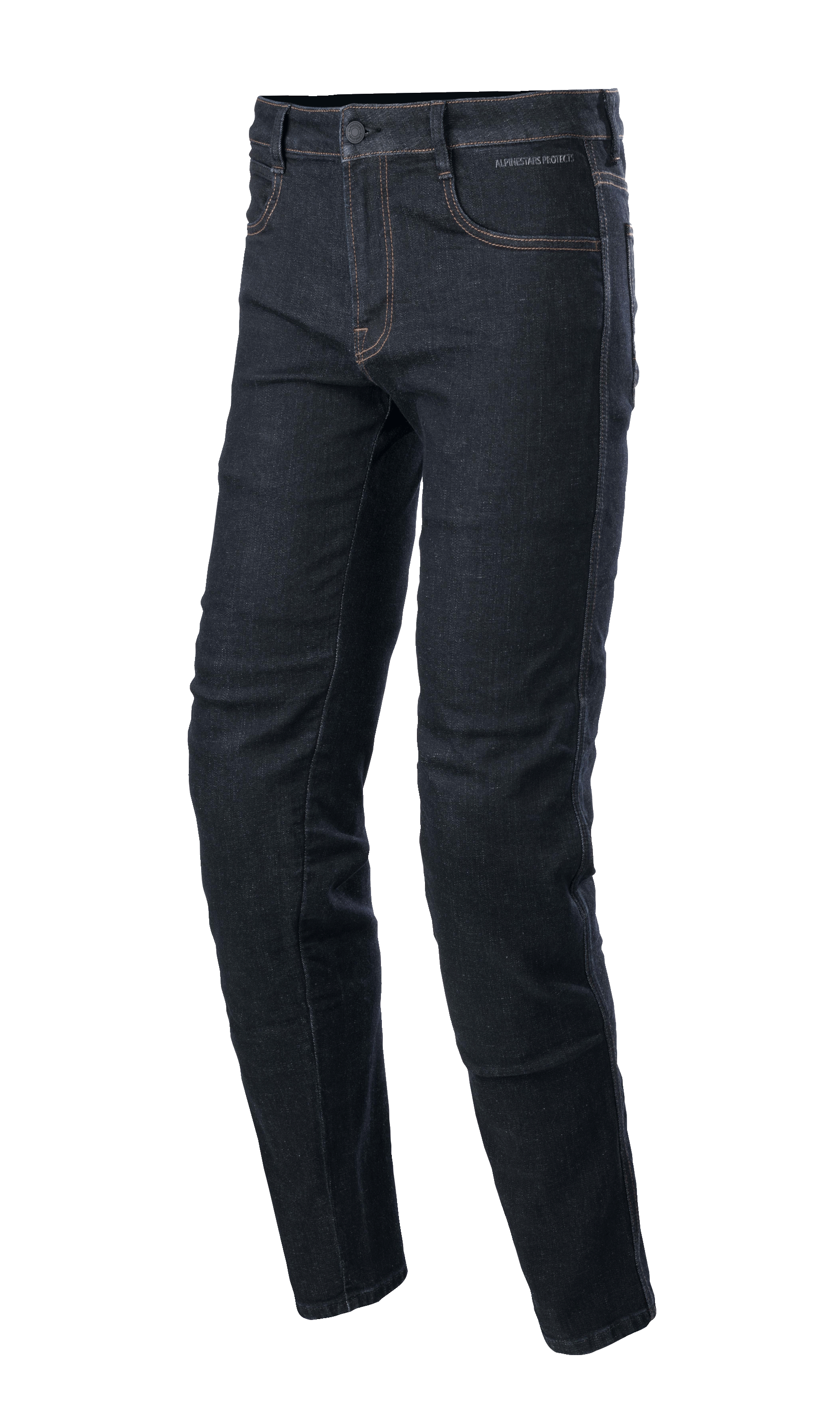 Alpinestars Sektor Regular Fit Denim, pantalon de moto Bleu Rinse, jambe fuselée avec surpiqûres contrastées, design à cinq poches avec passants de ceinture et fermeture à bouton, tissu denim extensible, style urbain