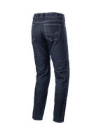 Alpinestars Pantalon Denim Sektor Coupe Standard, jeans de moto urbain noir avec surpiqûres triples et renforts, vue de dos montrant les poches et le logo