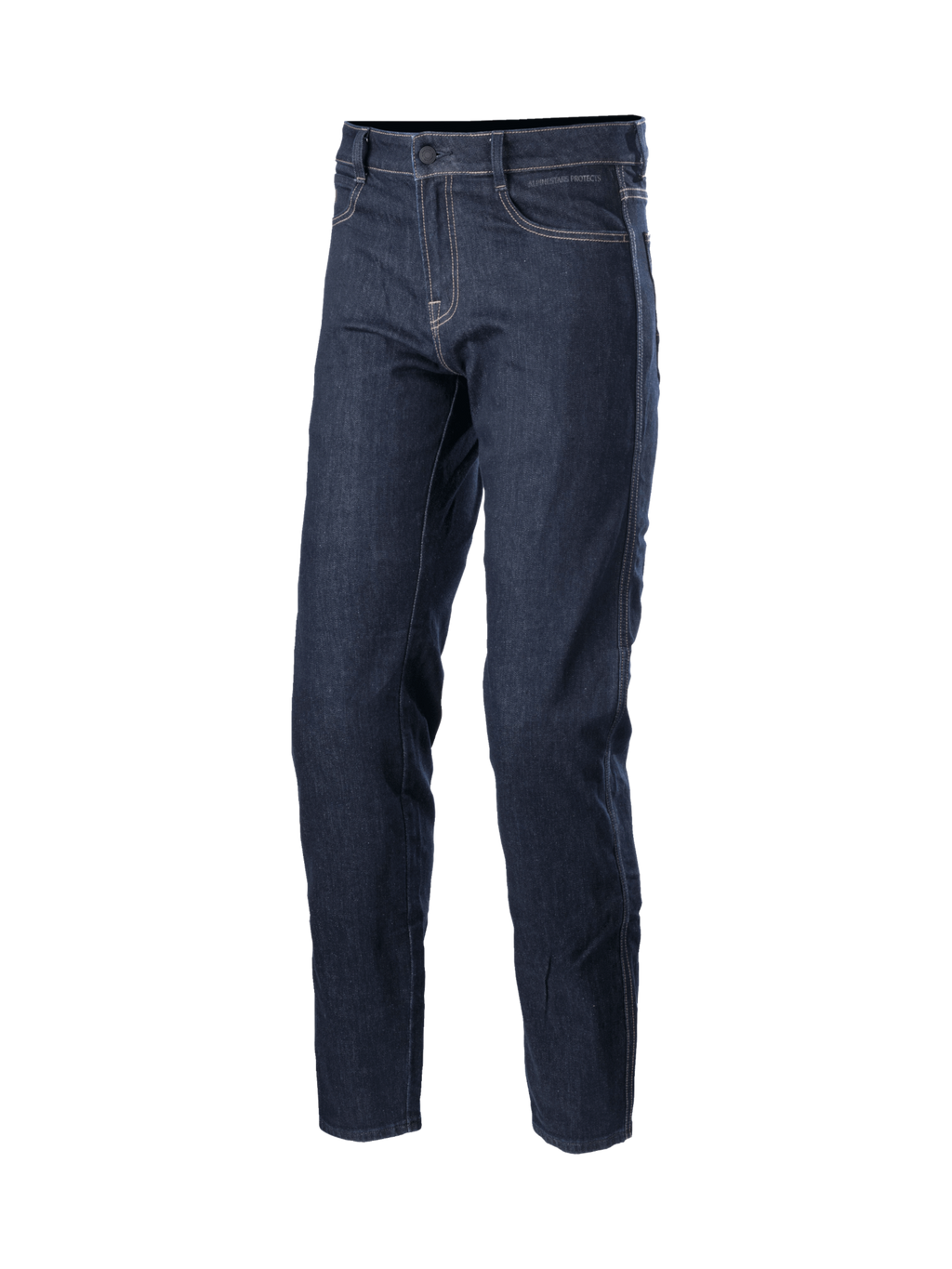 Alpinestars Pantalon Denim Sektor Coupe Standard, jean technique de moto urbain en bleu foncé avec coutures triples, certifié CE