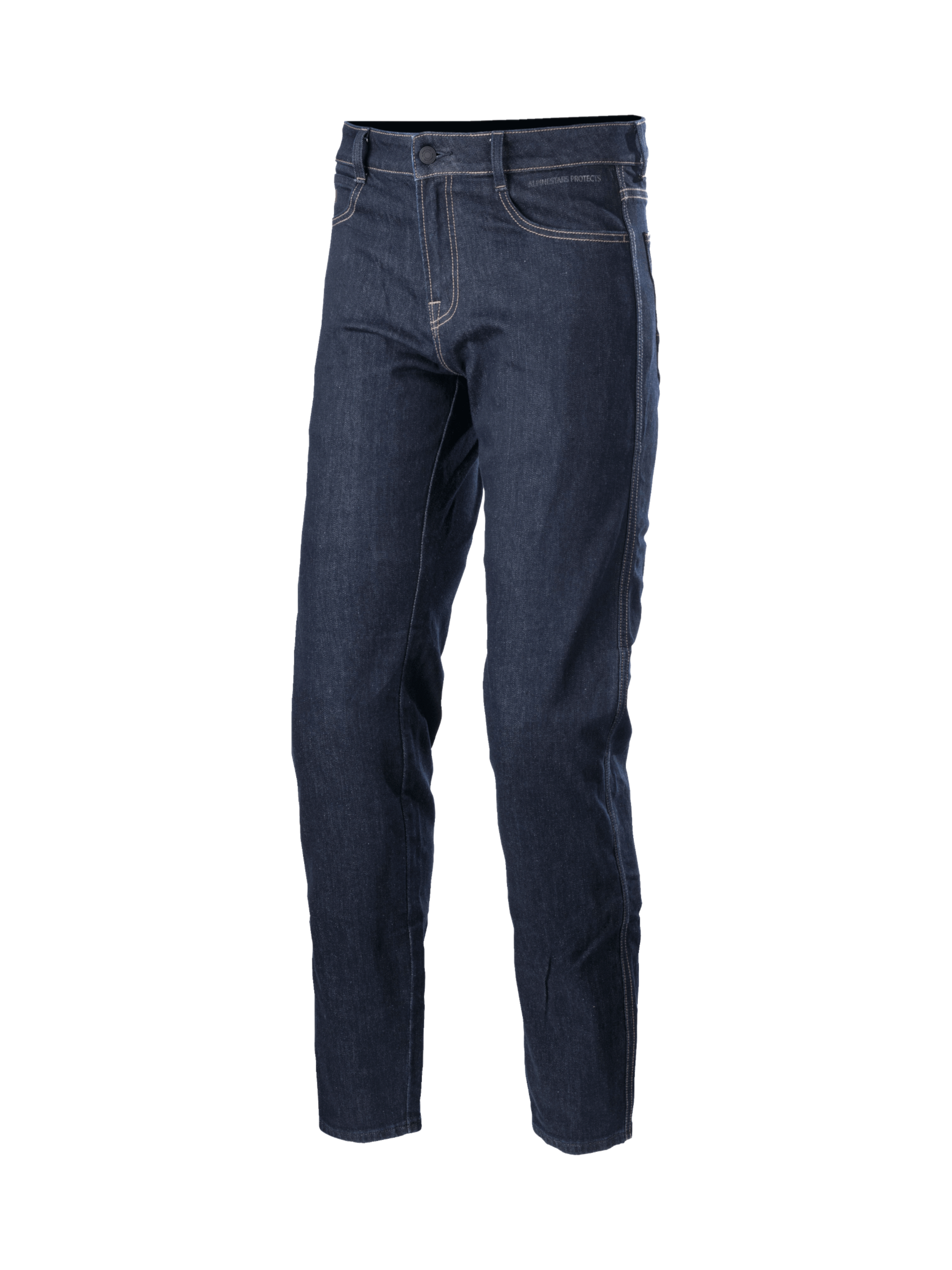Alpinestars Sektor Regular Fit Denim Pants, urban motorcycle riding jeans in dark blue with triple stitching and CE certified protection.