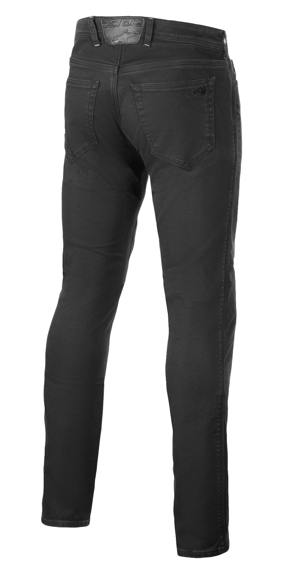 Alpinestars Copper V3 Denim Pants, Motorcycle Riding Jeans, Black Rinse, rear view showing back pockets and leather waistband patch with tonal branding, regular comfort straight leg design